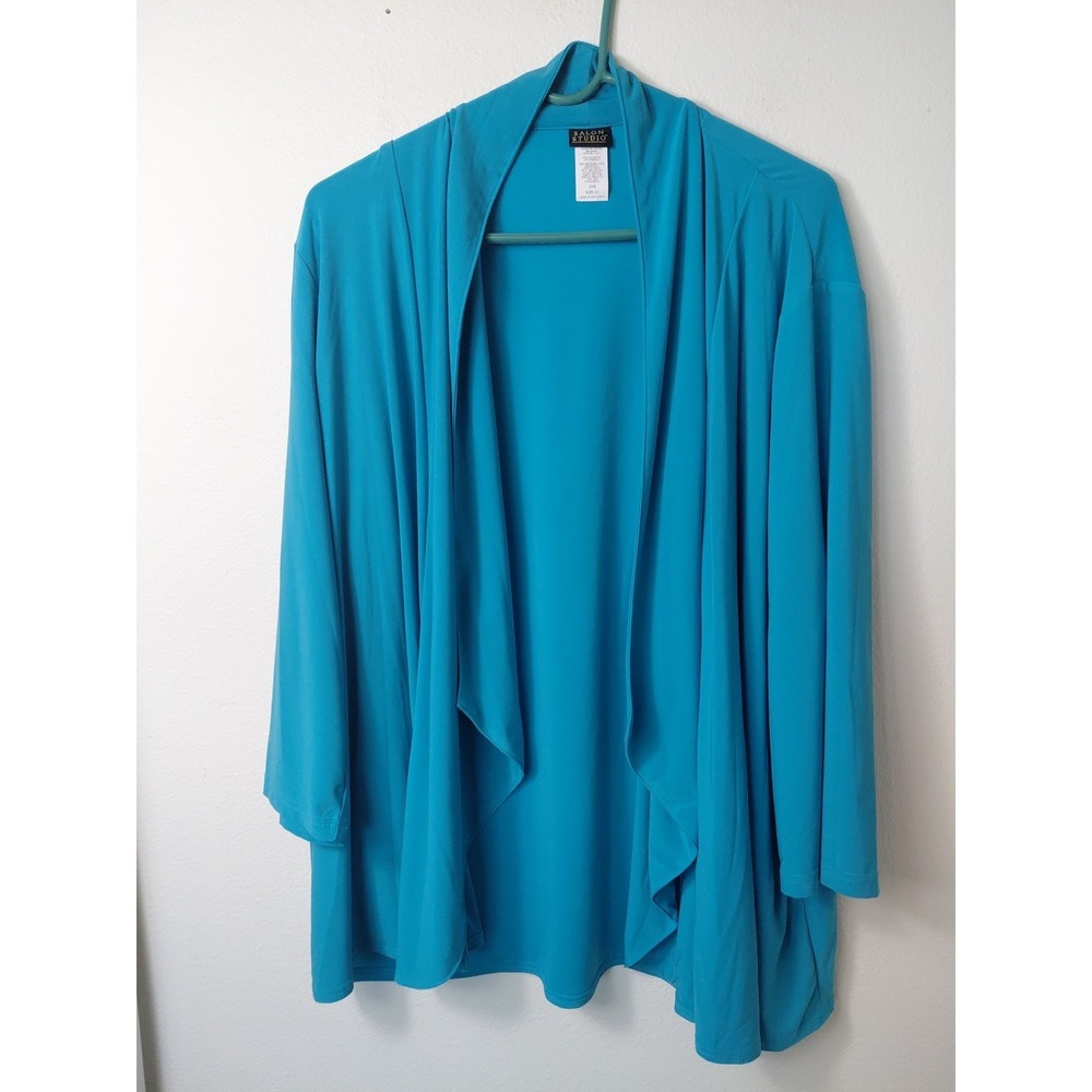 Salon Studio Womens Open Front Cardigan Turquoise Size 3XL Boho Business Casual